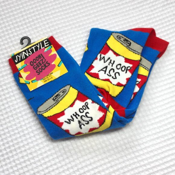 NWT JYinstyle Blue Knee-High Can of Whoop Ass Socks Size 5-10 - Picture 1 of 4